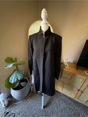 Larry Levine Black Long Trench Coat with Stand Collar
